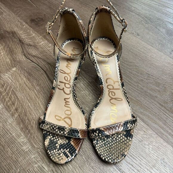 Sam Edelman | Brown Snake Print Ankle Strap Heels - Picture 1 of 9